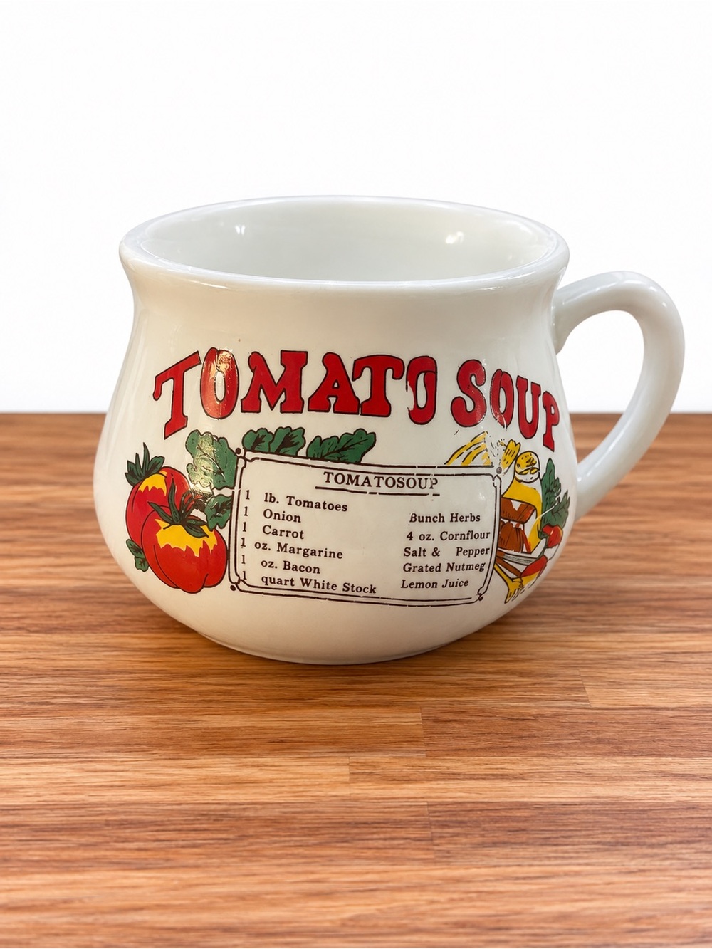 Vintage Tomato Soup Ceramic Mug with Recipe - White and Red- slight wear